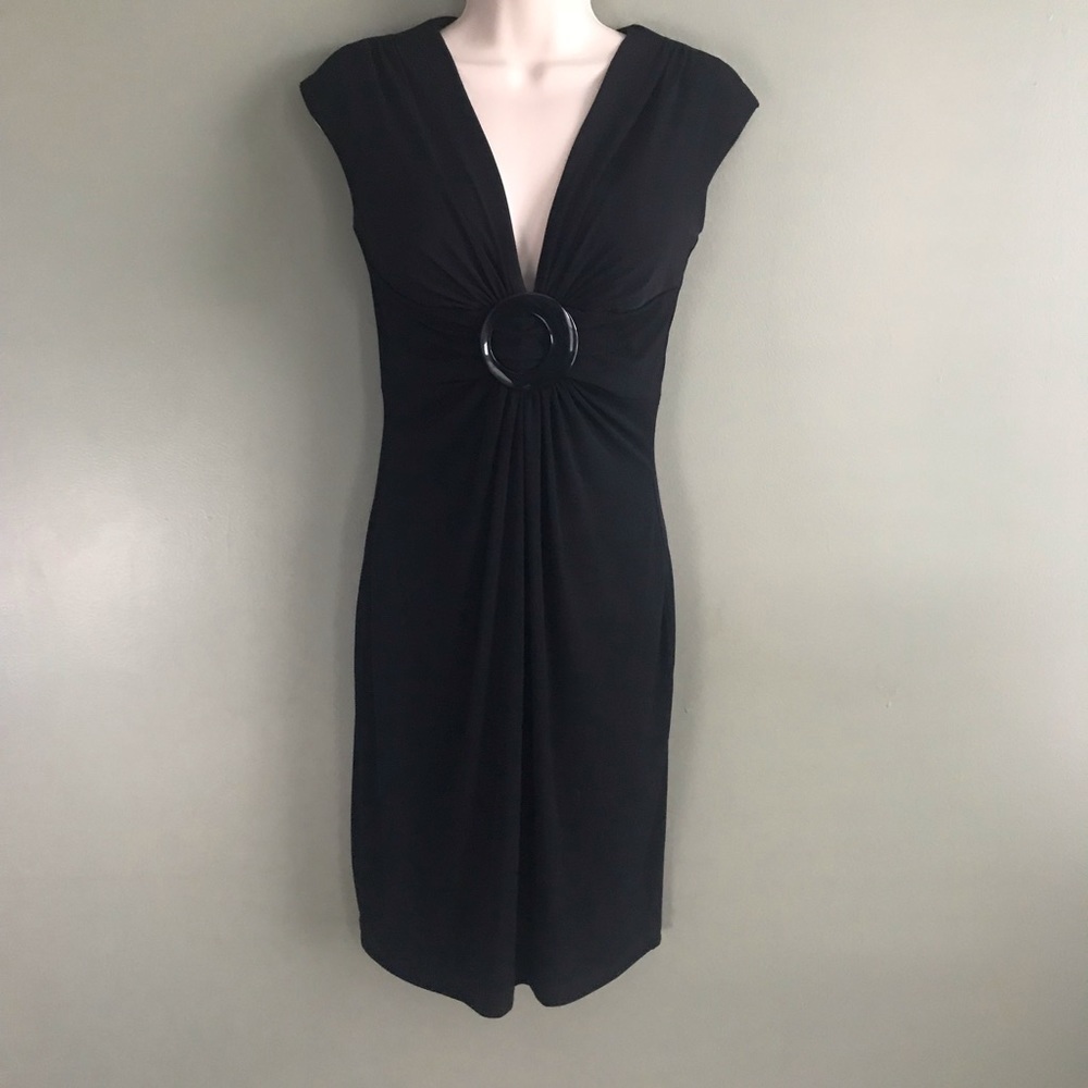 Cache black plunge cocktail dress size 2